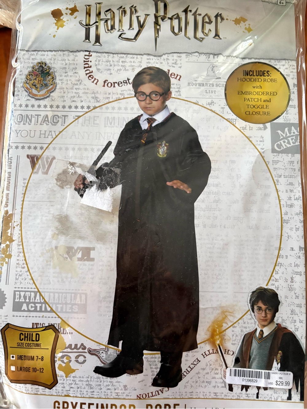 HARRY POTTER Halloween Costume Hooded Gryffindor Medium (7-8) Childs Robe New